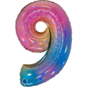 K109. Balon foliowy z helem kolorowy - tęczowy cyfra 9