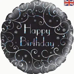Lb01. Balon urodzinowy czarny z napisem Happy Birthday