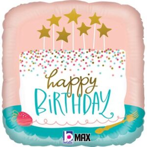 La01. Balon urodzinowy z helem z tortem Happy Birthday