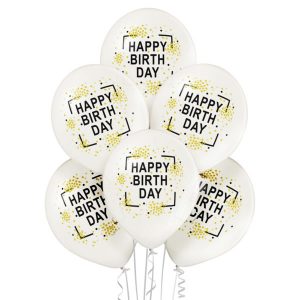 Piękne i duże balony lateksowe białe na urodziny z napisem happy birthday