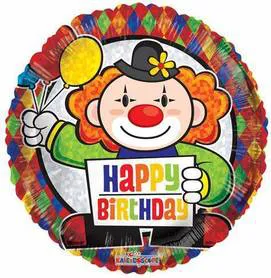 Lj17. Balon urodzinowy Happy Birthday Clown 18”cali