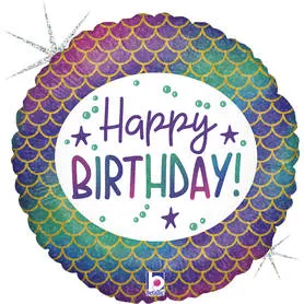 Le06 Balon urodzinowy Happy Birthday Rybia łuska 18”cali