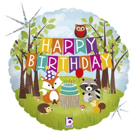 Ld08. Balon urodzinowy Happy Birthday Zwierzęta Leśne 18”cali