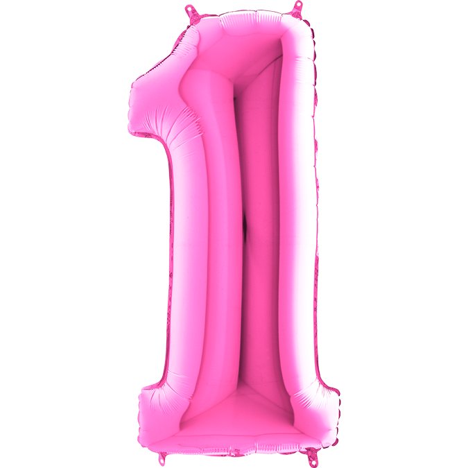 Balon z helem cyfra 1 różowa fuksja dla dziewczynki
