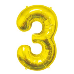 K0003a. Balon foliowy złoty cyfra 3 mniejszy 85 cm