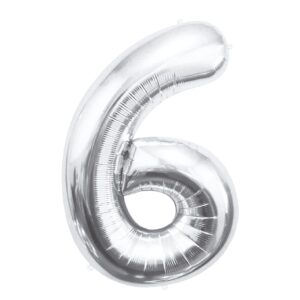 K0016a. Balon foliowy srebrny cyfra 6 mniejszy 85 cm