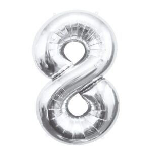 K0018a. Balon foliowy srebrny cyfra 8 mniejszy 85 cm